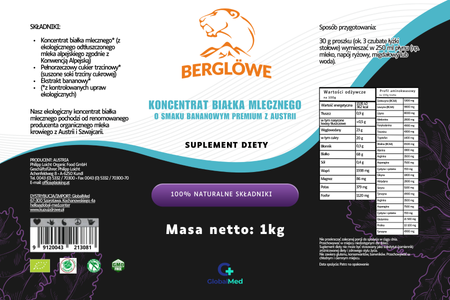 Koncentrat białka mlecznego o smaku bananowym Premium z Austrii 1kg