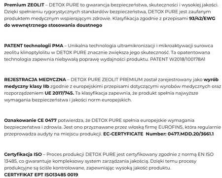 Zeolit DetoxPure 400 g – klinoptylolit, technologia PMA | oczyszczanie z metali ciężkich | wyrób medyczny