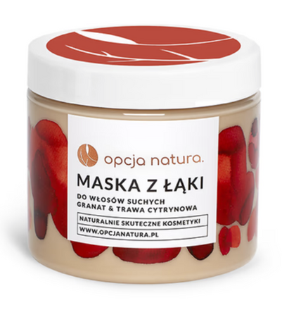 Maska z łąki do włosów suchych 200 ml – granat, trawa cytrynowa, keratyna i elastyna | Opcja Natura