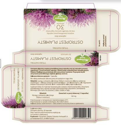 Ostropest plamisty Tylko Natura — wsparcie wątroby i trawienia | 30 kapsułek | Herbapol Poznań