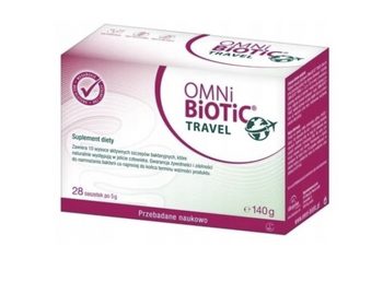 OMNi-BiOTiC® TRAVEL – probiotyk na podróż | 10 szczepów, 5×10^9 CFU/porcja | aktywacja w 1 min | 28 saszetek